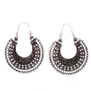 Folk Style Retro Silver Vintage Hollow Half Hoop Clip-on Earrings Jewelry