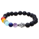 Chakras Lava Rock Beads Black Stone Bracelet Reiki Healing Buddha Bracelet