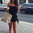 Women Girls Summer Fashionable Beachwear Strapless V Neck Playsuit Bodycon Party Jumpsuit Trousers Black Size S