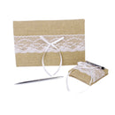 Set Of Lace Embellished Burlap Guest Book With Pen And Stand Wedding Party Supplies