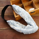 Fashion Women Elastic Headband Lace Turban Knot Headwrap Hair Lace Band Blue