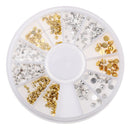 Metal 3D Nail Art Rhinestone Gold Silver Half Pearl Tip Decoration Manicure Accessories + Wheel