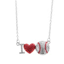 Crystal Rhinestone Red Heart I Love Baseball Pendant 3D Ball Charm Necklace