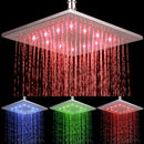 3-Color LED Square Top Shower Head Temperature Control Overhead Shower Sprayer 12 Inch