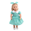 F2pcs Stylish Clothes for 18inch American Girl Our Generation Doll Green Round Collar Dress + Hair Band Party Dress Up