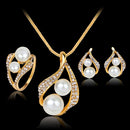 Rhinestone White Pearls Necklace Earrings Ring Gift Jewelry Set for Wedding Bridal