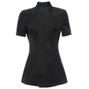 Women Girls Ladies Short Sleeve Front Button Fastening Hairdressers Beauticians Nail Bars Massage Therapists Shirt Black L