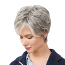 HEAT RESISTANT Women Short Layered Natural 100% Real Human Hair Wigs + Cap for Cosplay Party Daily Use Costume Gray