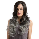 Women Ladies Fashion Long Curly Body Wavy Black Grey Gradient Wig Heat Resistant for Daily Wear/Party Cosplay