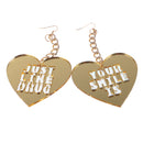 Acrylic Fashion Heart Earrings Women Smile Long Dangle Earring Gold Letter Ear Drop Club Prom Ear Hook