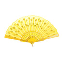 Yellow Fabric Hand Fan Bronzing Sequin Plastic Folding Purse Girl Party Gift