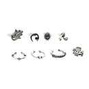 8pcs Women Cuff Earrings Set Antique Silver Sun Fatima Carved Stud Earrings