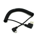 90 Degree Angle USB 2.0 Male to 90 Degree Right Angle Micro USB 5 Pin Male Charge and Sync Coiled Spiral Cable