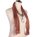Women Scarf Teardrop Pendant Jewelry Scarf Necklace Vintage Boho Neckwear Brown