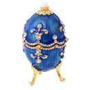 Blue Enamel Faberge Easter Egg Jewelry Box Wedding Ring Storage Container