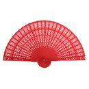 Vintage Wood Hollow Carved Hand Fan Foldable Fan - Red