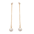Elegant White Pearl Dangle Earrings with Rose Gold Leverback Stud for Women