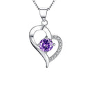 Luxury Purple Rhinestone Heart Pendant 925 Sterling Silver Fashion Necklace