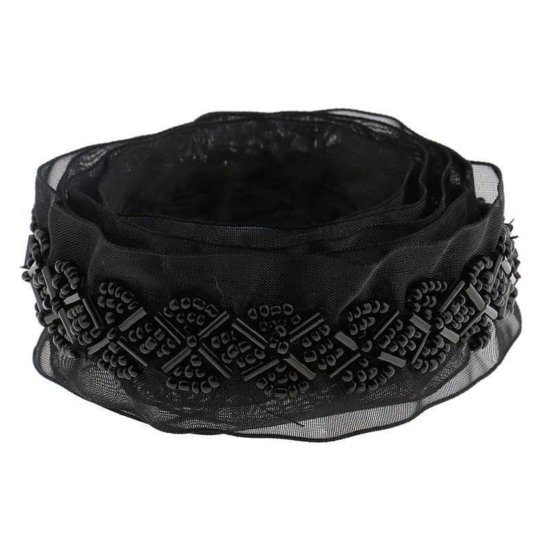 1 Yard Black Glass Beads Beaded Chain Ribbon Trim Applique for Sewing Crafts DIY