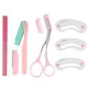 Eyebrow Set Black Pencil Razor Scissor Stencil Trimmer 3 Reusable Shaper Shaping Brow Kit