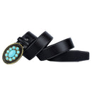 Vintage American Western Fiber Geniune Leather Belt Turquoise Beads Stone Indian Cowboy Cowgirl Fashion Vintage Belt 3.8cm