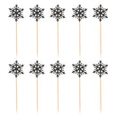 10 Glitter Black Paper Snowflake Cake Toppers Food Picks Decoration
