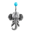 Antique Silver Elephant Belly Button Stainless Steel Navel Ring Jewellery