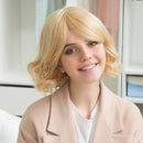 Trendy Fluffy Short Human Hair Wig Blonde Curly Straight Women Ladies Wigs