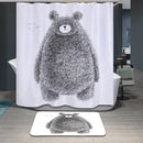 Home Bathroom Bedroom Door Window Use Extra Long Fabric Bath Shower Bear Print Pattern Curtain With 12 Hooks