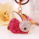Rhinestone Crystal Rabbit Charm Pendant Lobster Clasp Keyring Key Chain Bag Charm - Pink