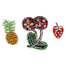 3 Pieces/set Cherry Pineapple Strawberry Rhinestone Beaded Patches Embroidery Sew on Applique