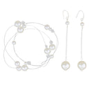 Girls White Pearls Headband Chain & Long Earrings Set Wedding Party Jewelry