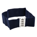 Women Comfortable Wear Elastic Faux Leather Buckle Waist Shaper Waist Wide Belt Stretch Waistband Blue