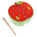 Wooden Magnetic Apple Caterpillar Catching Toy, Kids Baby Early Skill Developmental Toy