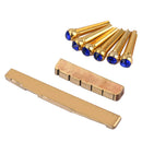 Brass Slotted Saddle Nut + Blue Opal Bridge Pins Set for Acoustic Folk Guitar Replacements