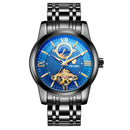 TEVISE Mens Automatic Mechanical Watch 24 Hours Moonphase Tourbillion Blue Round Dial Men's Wrist Watches