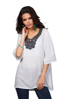 Women Girls Summer Party Casual Clothing Fashion Neck Embroidery Half-Sleeve Plus Size Autumn Loose Blouses Shirt Top White 3XL