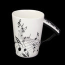 Music Mug with Piano Shaped Handle Porcelain Cup Black Note