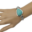 Vintage Green Geometric Natural Stone Tibetan Silver Chain Shaped Cuff Tribal Bracelet for Women Girl