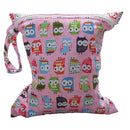 Baby Infants Wet Diaper Nappy Storage Waterproof Zippered Reusable Tote Style Bag Owl Print Handbag Pink