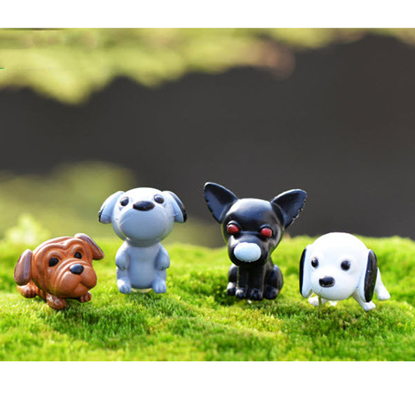 1 Set 4 Resin Dog Miniature Dollhouse Bonsai Craft Fairy Garden Glass Vase Decor