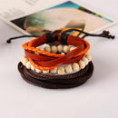 Unisex Fashion Wooden Beads Leather Multilayer Bracelet Adjustable Wristband