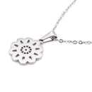 Men Women Jewelry Silver Stainless Steel Round Flower Pendant Necklace Chain