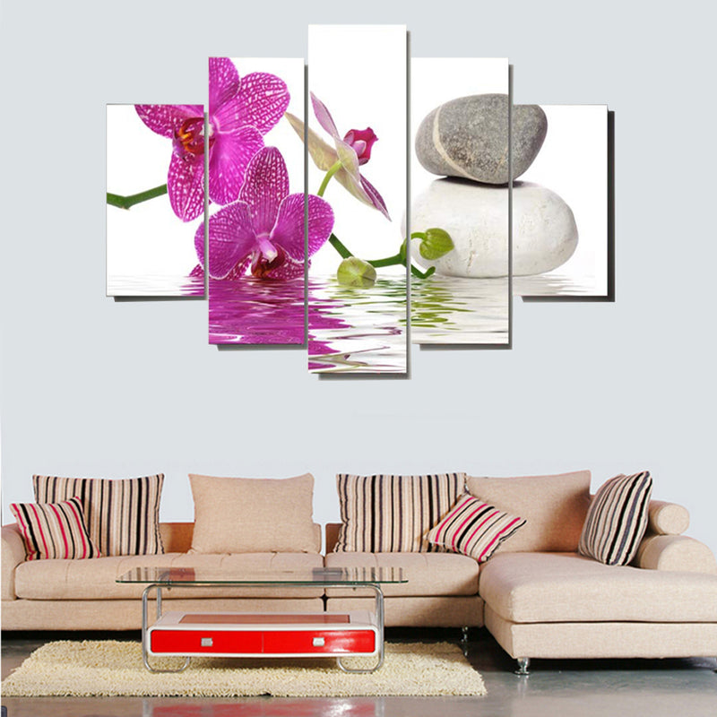 1 Set of 5PCS Canvas Painting for Home Bedroom Cafe Hotel Room Wall Art Wall Decor Paintings Orchid and Rock Print Charms 40/60/80cm
