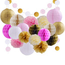 Lot of 19pcs Mixed Paper Honeycomb Flowers Lanterns with Polka Dot Bunting Wedding Party Decor Kits