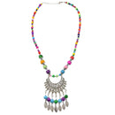 Boho Style Colorful Acrylic Beads Chain Alloy Leaves Tassel Pendant Necklace