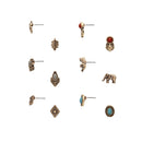 6 Pairs Women Lady Retro Crystal Rhinestone Elephant Leaf Ear Stud Earrings