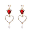 Trendy Women Girls Pearl Drop Crystal Personality Hollow Heart Ruby Earrings