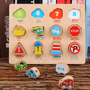 2-in-1 Wooden Cartoon Jigsaw Puzzles Blocks Board & Beads Threading Educational Toy Play Activity- Traffic