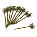 12pcs Antique Bronze Vintage Hair Bobby Pin Finding 60x16mm Flower Cabochon